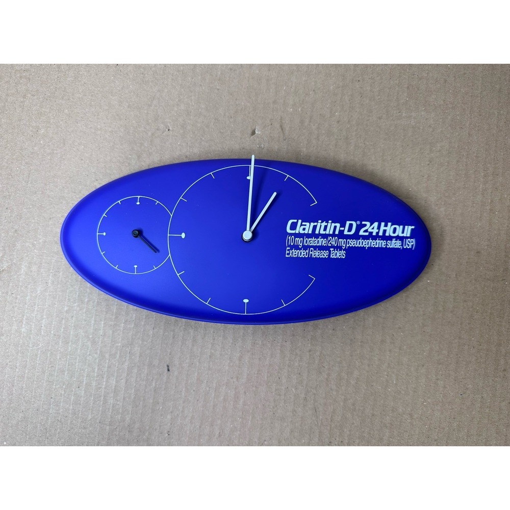 Vintage Claritin Wall Clock Pharmacy Pharmaceutical Advertising Promo Blue